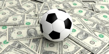 bir dolarlık banknot üzerinde 3D render futbol topu