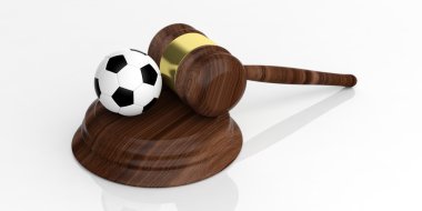 3D render açık artırma tokmak ve bir futbol topu