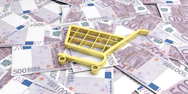 Carrello di rendering 3d su banconote da 500 euro — Foto Stock