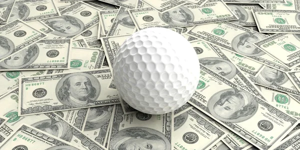 3D rendering golf bal on100 dollar biljetten — Stockfoto