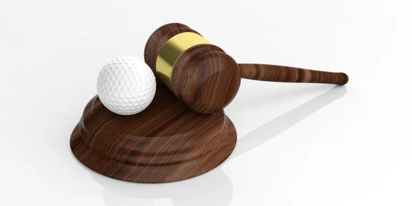 3d renderização martelo leilão e uma bola de golfe — Fotografia de Stock