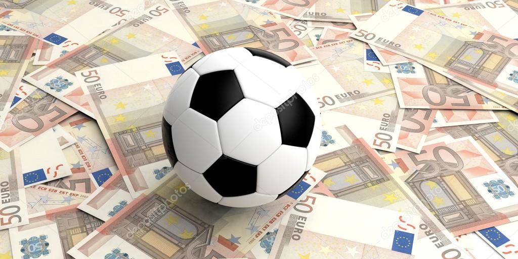 3d rendering soccer ball on 50 euros banknotes
