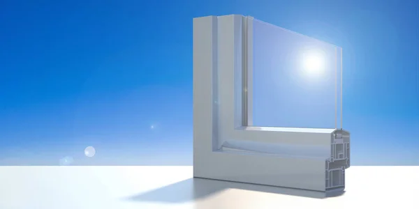 Aluminum Profile Frame Double Glazing Cross Section White Sill Blue — Stock Photo, Image