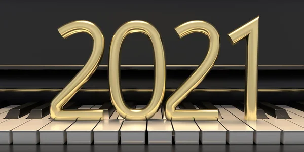 2021 Arany Szám Zongorakulcsokon Közelkép Betűtípus Nézet Szilveszteri Zenei Koncepció — Stock Fotó