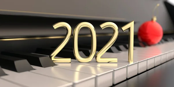 2021 Nieuwjaar Gouden Nummer Piano Toetsen Close View Waas Kerst — Stockfoto