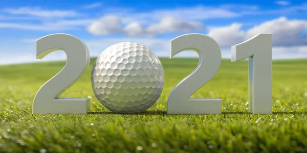 Golf 2021 Neues Jahr 2021 Nummer Mit Golfball Auf Rasenplatz — Stockfoto