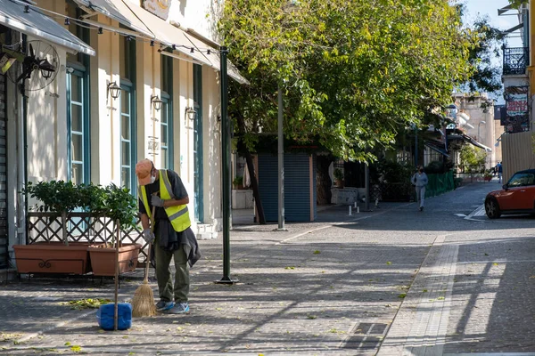 Atenas Grécia Novembro 2020 Fechamento Coronavírus Covid19 Vigilante Rua — Fotografia de Stock