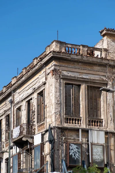 Athen Griechenland November 2020 Zerstörte Fassade Eines Verlassenen Gebäudes Der — Stockfoto