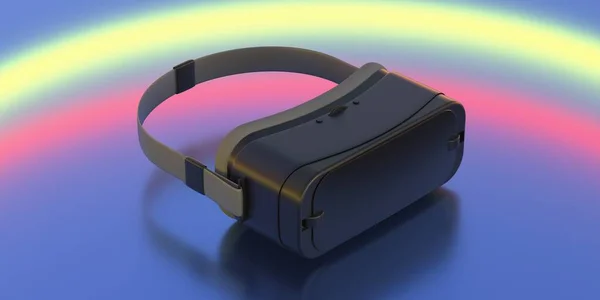 Kacamata Virtual Reality Headset Pada Warna Warni Lampu Futuristik Latar — Stok Foto