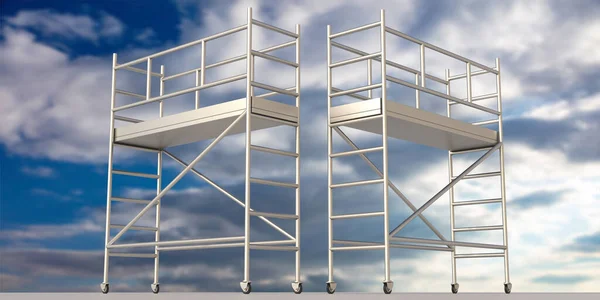 Steigertorens Blauwe Wolkenbasis Steigerbouw Verplaatsbare Constructie Metalen Platforms Voor Bouw — Stockfoto