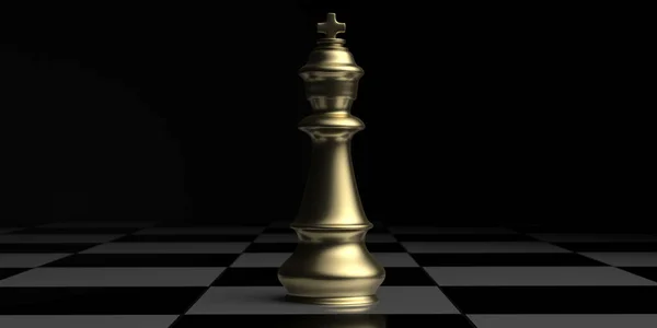 Sieger Schachkönig Gold Stehend Auf Einem Schachbrett Schwarzer Hintergrund Sieg — Stockfoto