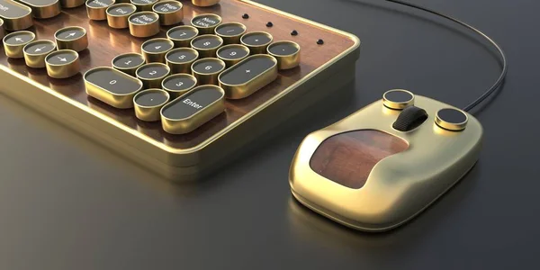 Computador Mouse Teclado Estilo Steampunk Futurismo Retro Conjunto Com Botões — Fotografia de Stock