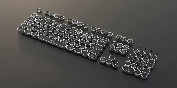 コンピューターキーボードスチームパンクスタイル 黒の背景にクロム金属の詳細とキーパッドラウンド黒のボタン 上のビュー 3Dイラスト — ストック写真