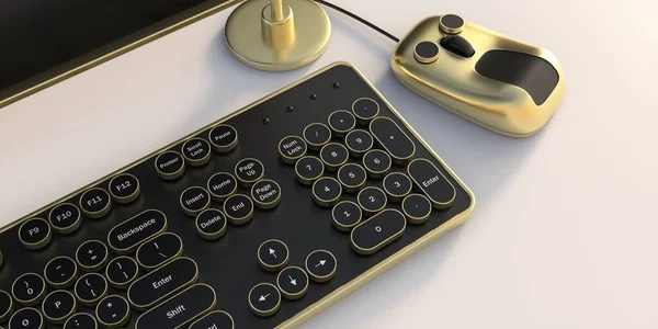 Teclado Computador Estilo Steampunk Mouse Futurismo Retro Conjunto Com Botões — Fotografia de Stock