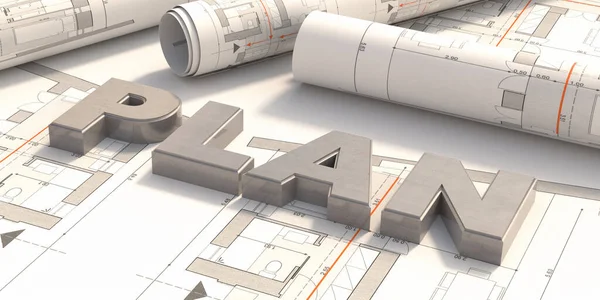 Plan Text Blueprint Construction Business Goals Strategy Planning Action Concept — Stock Photo, Image