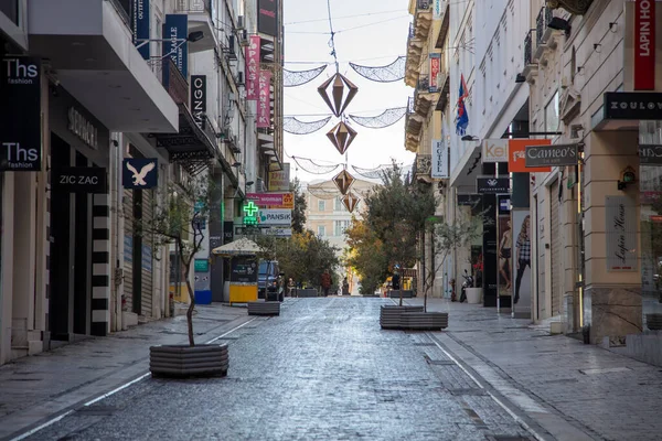 Centro Cidade Atenas Grécia Dezembro 2020 Lojas Fechadas Rua Ermou — Fotografia de Stock