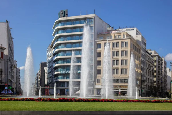 Atenas Grécia Dezembro 2020 Nova Fonte Omonia Após Reconstrução Praça — Fotografia de Stock