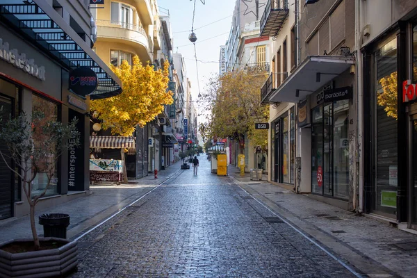 Centro Cidade Atenas Grécia Dezembro 2020 Lojas Fechadas Rua Ermou — Fotografia de Stock