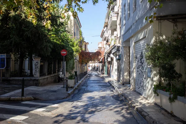 Athen Griechenland Dezember 2020 Geschäfte Geschlossen Leere Straße Plaka Stadtzentrum — Stockfoto