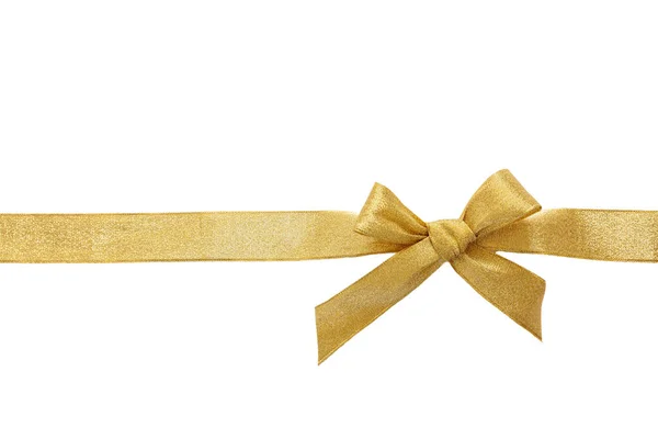 Złoty Łuk Wstążką Wycięty Białym Tle Dekoracyjne Złote Święta Walentynki — Zdjęcie stockowe