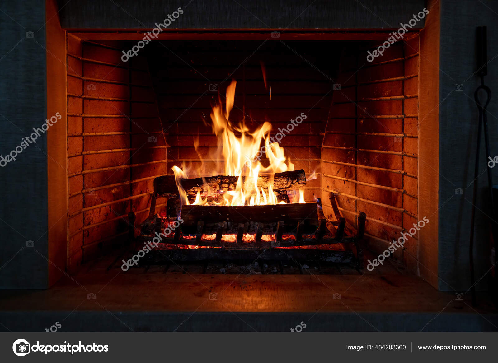Cozy Fireplace With A Wood Burning Stove Stock Photo - Download