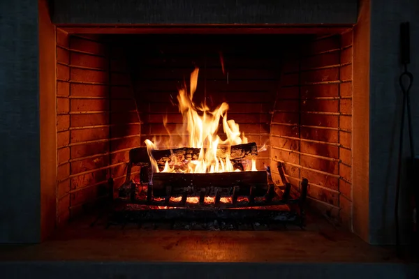 Fireplace Fire Burning Cozy Warm Fireside Holiday Christmas Home Wood — Stock Photo, Image