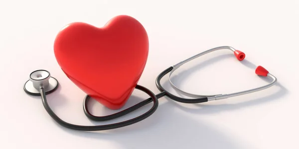 Стетоскоп Медицинское Оборудование Красное Сердце Изолированы Белом Фоне Вид Крупным — стоковое фото