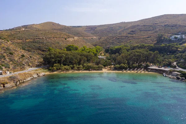 Kea Tzia Island Cyclades Greece Gialiskari Bay Beach Aerial Drone — Stock Photo, Image