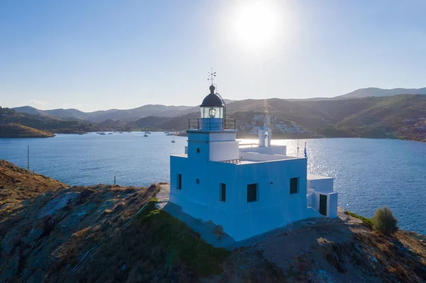 Greece Kea Tzia Island Aerial Drone View Lighthouse White Nicolas — Stock Photo, Image