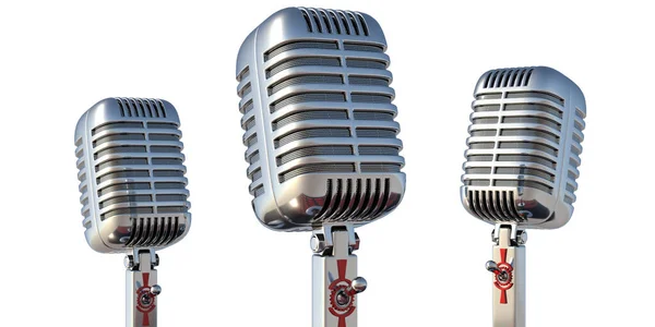 Microphones Retro Style Mic Mike Three Professional Classic Metal Devices — Stock Photo, Image