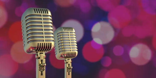 Retro Mikrofonok Élő Kapcsolat Közönséggel Beszéd Bemutató Zene Klasszikus Metál — Stock Fotó