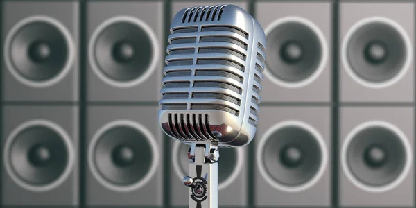 Microphone Rétro Sur Fond Système Haut Parleurs Texture Spectacle Live — Photo