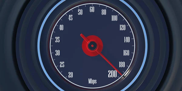 Internet Speed Test 200 Mbps Car Speedometer Closeup View Fast — Stock Photo, Image