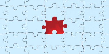 Yapboz arka planı, şablon şablonu, bir parça eksik. Tamamlanmamış, tamamlanmamış bir konsept, iş sunumu. 3d illüstrasyon