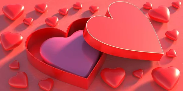 Caja Del Corazón Rojo Día San Valentín Concepto Amor Caja — Foto de Stock