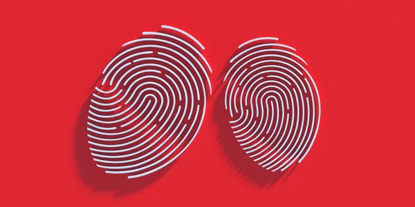 指纹识别数字签名 红色背景下的访问控制 两个不同尺寸的指纹 夫妇隐私的概念 3D插画 — 图库照片