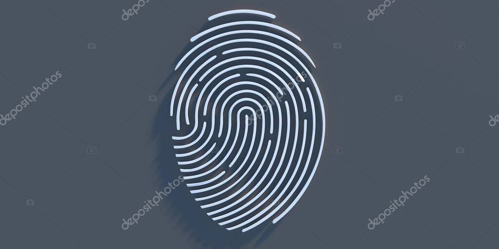 Fingerprint sign on gray black color background. Access control, detective crime investigation, security concept. 3D illustratio