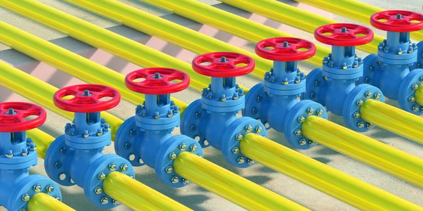 Pipeline Ventile Für Und Gasanlagen Industrielle Pipelines Reihe Gelbe Farbe — Stockfoto