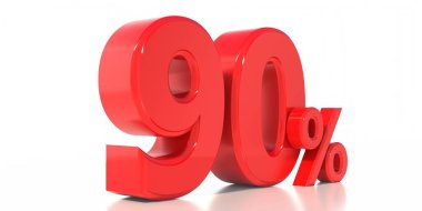 İndirim promosyonunda% 90 indirim,% 90 indirim. Tatil özel teklif konsepti. Beyaz arkaplanda yüzde doksan kırmızı renk sembolü izole edilmiş. Etiket, etiket, reklam etiketi. 3d illüstrasyon.
