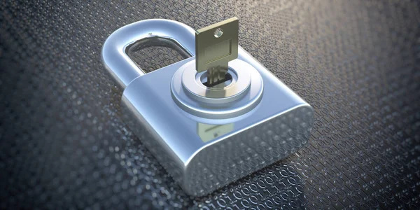 Ασφάλεια Κυβερνοχώρου Κλειδί Λουκέτο Φόντο Δυαδικού Κώδικα Ασφάλεια Και Προστασία — Φωτογραφία Αρχείου