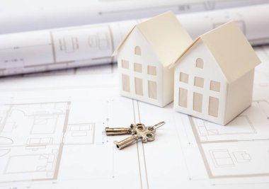 İnşaat tasarım planları. Konut planlarının anahtarları, emlak geliştirme projesi. Müteahhit, emlakçı çalışma alanı