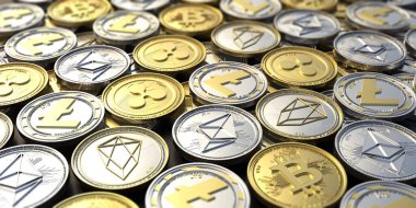 Kripto para birimleri çeşitli arka planlar, dijital varlık, engelleme zinciri teknolojisi, Kripto para birimi sanal finans ve ekommerce için para. 3d illüstrasyon