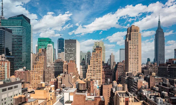 New Yorks Stadssiluett Flygfoto Över New York Manhattan Skyskrapor Och — Stockfoto