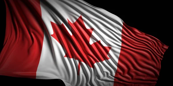 Canada Teken Symbool Canadese Vlag Wapperend Zwarte Achtergrond Banner Illustratie — Stockfoto