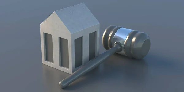 House Model Judge Gavel Gray Color Background Home Auction Mortgage — Stock Photo, Image