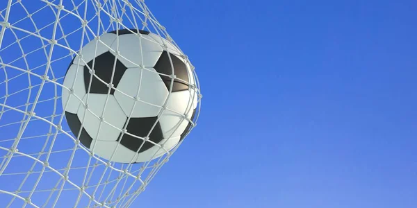 Pallone Calcio Rete Sfondo Cielo Blu Calcio Tradizionale Sport Gioco — Foto Stock