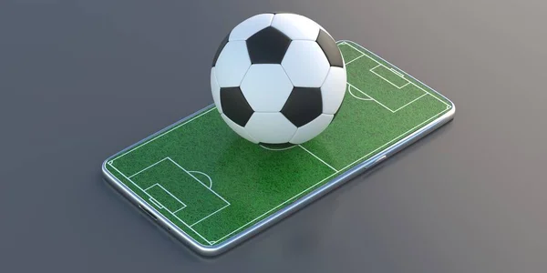 Smartphone Digital Bet App Και Ποδόσφαιρο Διαφήμιση Έννοια Ποδόσφαιρο Πράσινο — Φωτογραφία Αρχείου