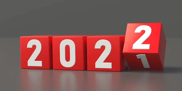 2022 Změna Novoroční Koncepce Červené Kostky Číslicemi Izolovanými Šedém Pozadí — Stock fotografie