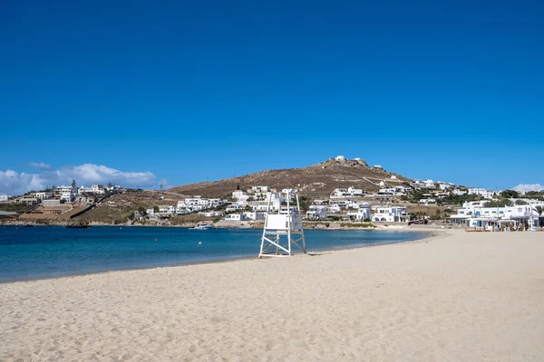 Mykonos Island Cyclades Greece Ornos Sandy Beach Empty Space Summer — Stock Photo, Image