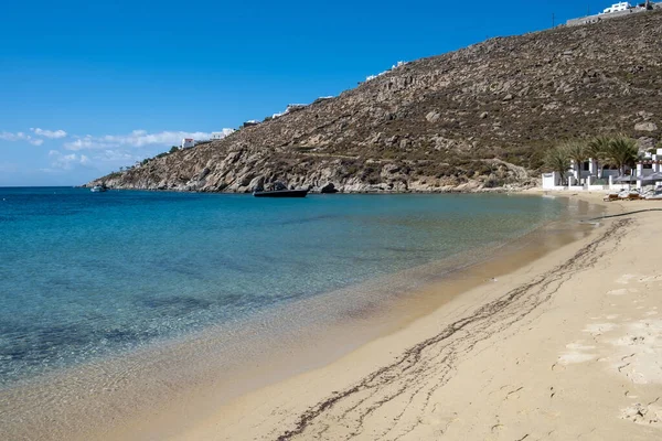 Mykonos Island Cyclades Greece Psarou Sandy Beach Empty Space Summer — Stock Photo, Image
